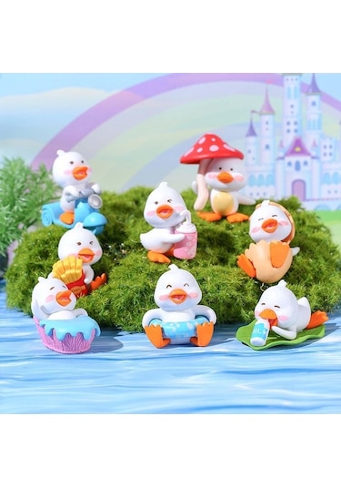 Pazly Suntek Şirin Ördek Mini Küçük Heykel Figürleri Beyaz 8x Hc