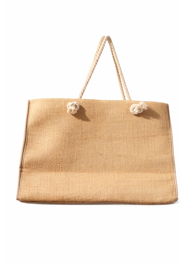 Jüt Tote Çanta - Fermuarlı- 54 34 Cm- Aquatolia - Plaj Çantası Bej
