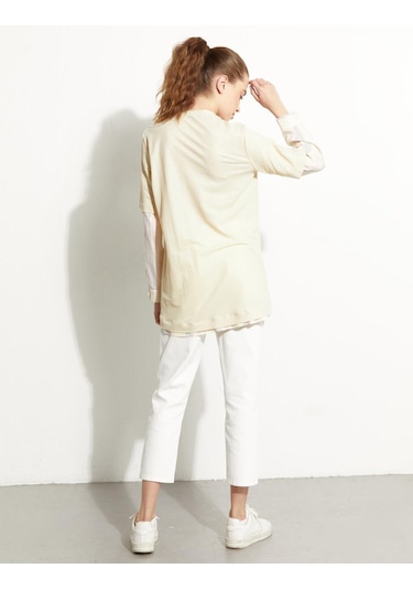 Baskılı Katmanlı Sweat-krem Krem