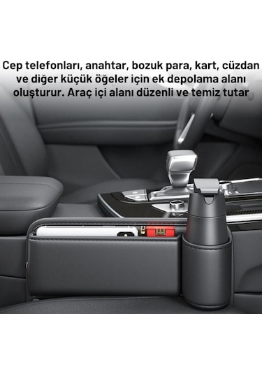 Polham 2 Adet Set Deri Araç İçi Ön Koltuk Yanı Organizer, Telefon, Cüzdan, Bardak Tutucu Düzenleyici Organizer