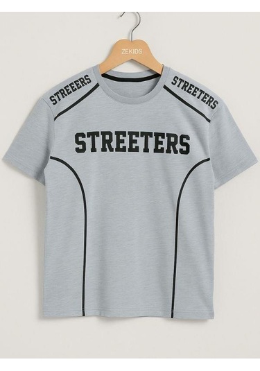 Çocuk Streeters Yazılı Pamuklu Oversize T-shirt-16015 Gri