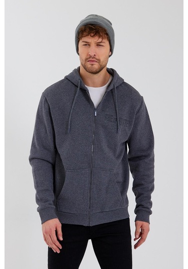 Age Of State Nakışlı Fermuarlı 3 İplik Sweatshirt Antrasit