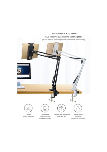 Reedark Çok Amaçlı Beyaz Masaüstü Telefon Ve Tablet Tutucu - 4-12.9 İnç Uyumlu, Esnek Ve Taşınabilir