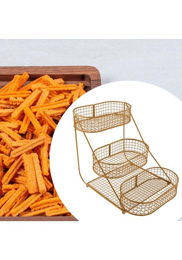 Homyl 3 Katlı Meyve Sepeti Tezgahı Büyük Kapasiteli Konteyner Altın