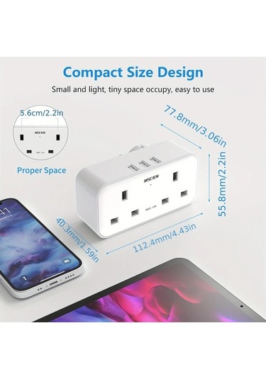 Honeybeeshop Yp10w Mscıen 3 Çıkışlı Avrupa Güç Adaptörü Aşırı Gerilim Korumalı 2 Usb Portlu Yangına Dayanıklı 250v 3250w Seyahat Ve Ofis Adaptörü