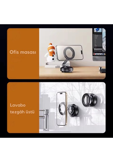 Shopytech X63 Alüminyum Alaşımlı Manyetik Araç Telefon Tutucu 360 Çok Eksenli Vakum Tabanlı Type-c 1 Adet