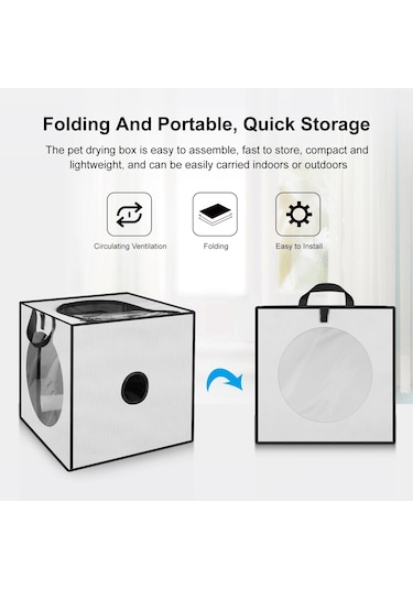 Funadd Pet Banyo Kurutma Kutusu Taşınabilir Katlanır Kurutma Kafesi, 5kg'a Kadar Evcil Hayvanlar İçin Uygun Gri