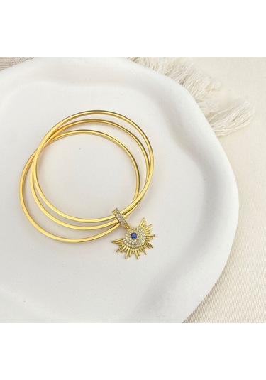 Çelik Ajda Bilezik Charmlı Ajda Bilezik Zirkon Taşlı Güneş Model Gold Gold