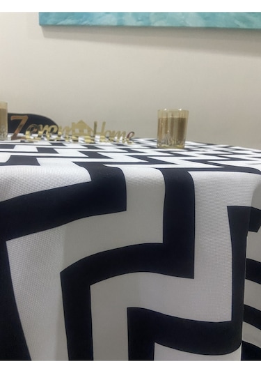 Sıvıya Dayanıklı Yuvarlak Dertsiz Masa Örtüsü Zigzag