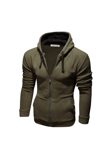 Envy Lab Fermuarlı Polar Kapüşonlu Sweatshirt 162834834 Khaki
