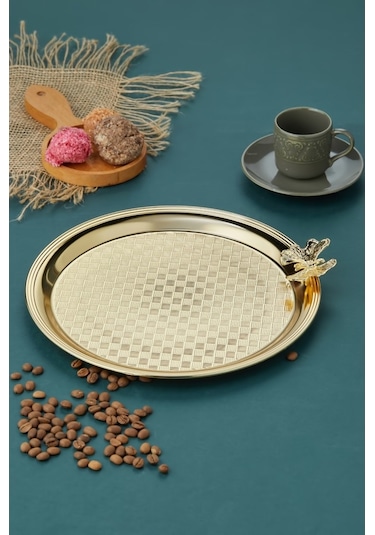 Akıllıelma-cooker Sunum Tepsisi Kelebekli Yuvarlak Ckr3269 8769 Gold