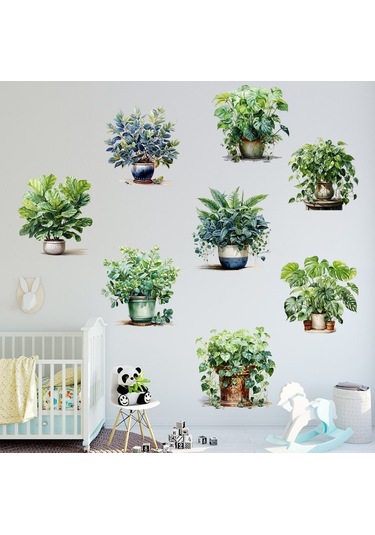 Saksılı Çiçek Tasarımlı 8li Sticker 5060 Çok Renkli