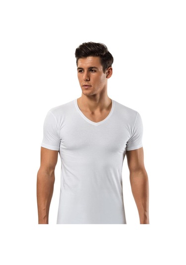 6 Adet Anıt Erkek Modal V Yaka Kısa Kollu Fanila Atlet 1204 Beyaz