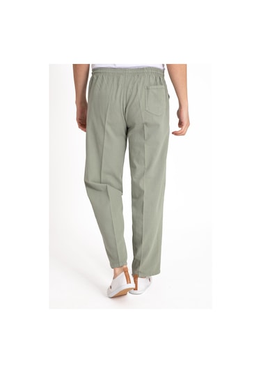 Erkek Ham Bez Lastikli Yüksek Bel Rahat Kalıp %100 Natural Pamuk Eşofman Alt Pantolon Alt Giyim 2188-Haki Yeşili Haki