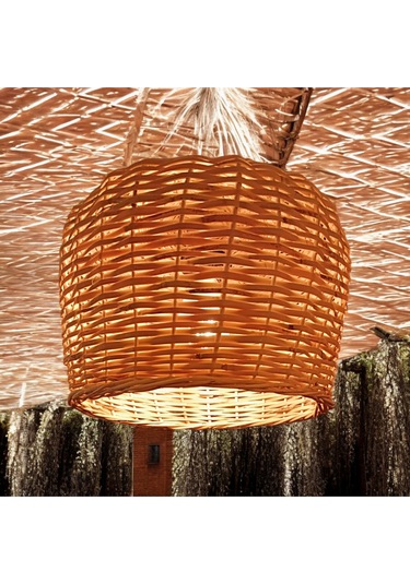 Hasır Yuvarlak Avize El Yapımı 30 Cm Sarı Bej - Sarı