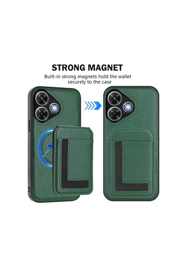 Redmi Note 13r / 13 4g / 13 5g Cx01 Çıkarılabilir Magsafe Manyetik Kart Çantası Telefon Kılıfı Tavuskuşu Yeşili