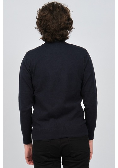 Çizgi Triko Erkek Yarım Balıkçı Yaka Düz Kazak 42564252 Lacivert Lacivert