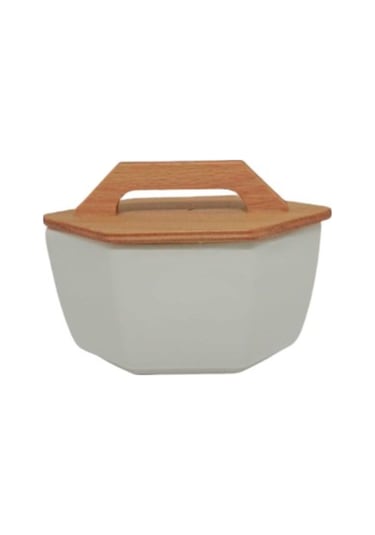 Ahşap Kapaklı Köşeli Kavanoz Beyaz Mutfak Düzenleyici