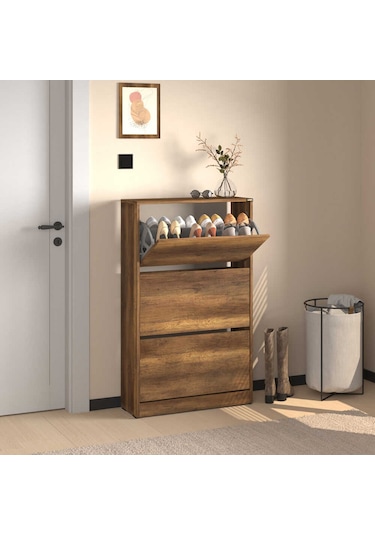 Flat Duo 3 Katlı Geniş Ayakkabılık - Oslo Ceviz 73x119x26 Cm Ceviz