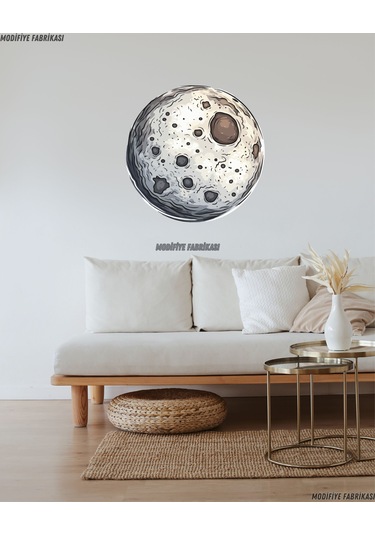 Dokulu Yüzeyli Ay Sticker 40 Cm Uv Baskılı Dekoratif Stick... Beyaz