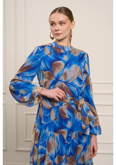 Ftz Women Kadın İpek Şifon Elbise Saks Mavi 31058 Saks Mavi