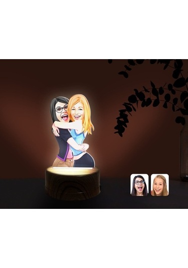 Kişiye Özel Kız Kardeşler Karikatürlü Dekoratif 3D Biblo Led Işık (483006667)