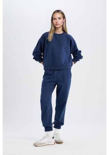 Defacto Regular Fit Normal Kalıp Basic İçi Kalın Polarlı Kadın Eşofman Takımı D8022AXNSNV241 - Lacivert