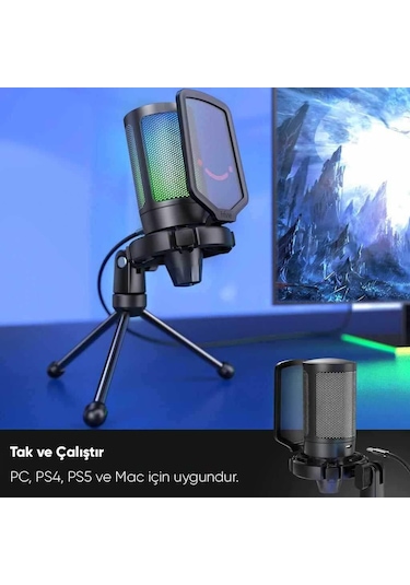 Fifine Ampligame A6V Yayıncı Youtuber RGB USB Mikrofon​