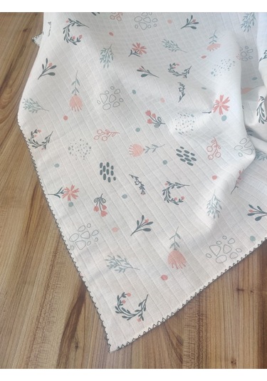 Desenli Müslin Kız Erkek Bebek Battaniyesi Oeko-texli %100 Pamuklu Puset Örtüsü Yenidoğan 90x80cm Mint