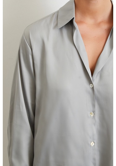 Diagonal Desen Gömlek Gri Gri