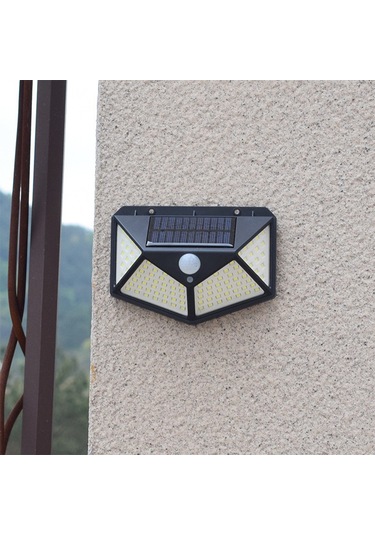 Vkemall Led Güneş Enerjili Duvar Lambası, Hareket Sensörlü, 100 Led, Ip44 Su Geçirmez, Bahçe/ev Terası Için, Siyah, Tekli Paket Dahili Li-pil
