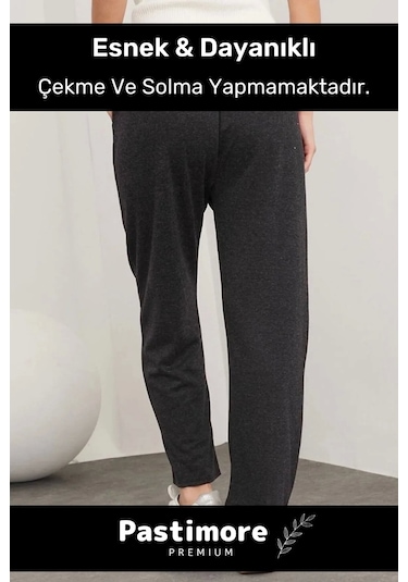 Yeni Sezon Terletmez Rahat Kalıp Beli Lastikli Bol Paça Salaş Yandan Cepli Ecrin Yünlü Pantolon Siyah