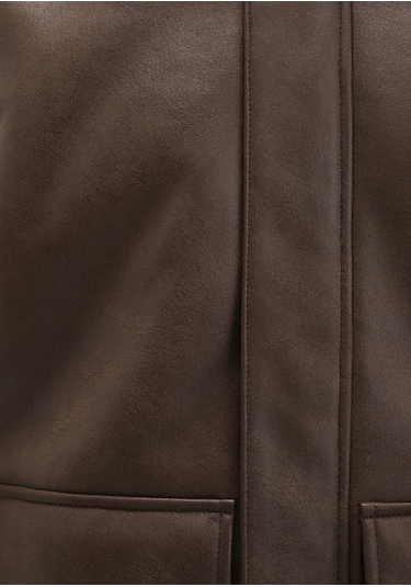 Mavi - Kahverengi Suni Kürk Detaylı Suni Deri Ceket 0110669-70240 Kahverengi