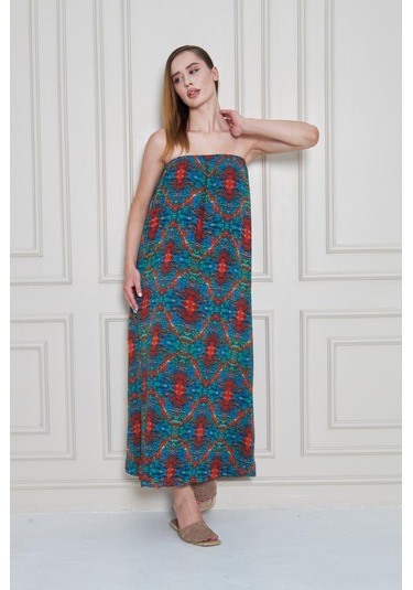 Kadın Straplez Astarlı Şifon Midi Yazlık Elbise 3753374 Lacivert