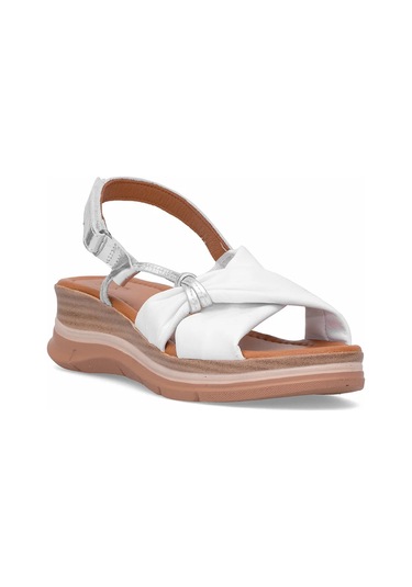 Elit Zeyn 8066 Kadın Hakiki Deri Dolgu Topuk Sandalet Beyaz Beyaz