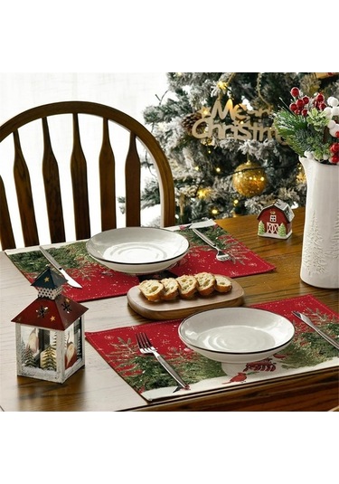 Moly 12x18 İn Yıkanabilir Noel Tatil Masa Örtüleri Seti, 6 Adet Kırmızı, Dayanıklı Ve Şık Masa Dekoru Kırmızı