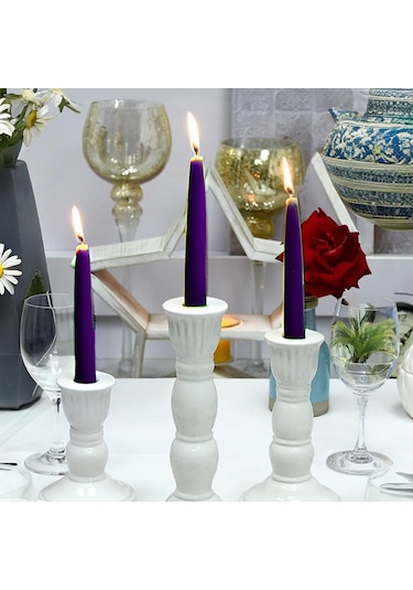 6 Lı Kısa Mor Konik Şamdan Mum Yükseklik 18 Cm Mor