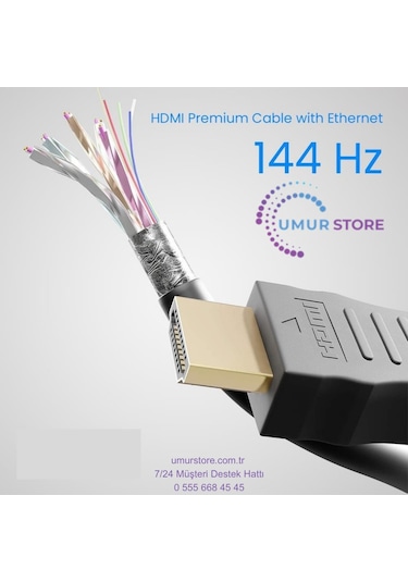 1 Metre Hdmi Kablo - V1.4b - Full Hd 3d 1080p 144hz - Görüntü, Ses Ve Internet Aktarım Premium Hdmi Kablosu