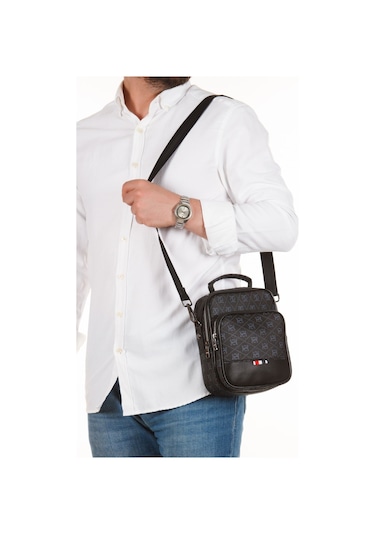 Erkek Siyah Desenli El Ve Omuz Çantası Siyah