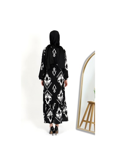 Desenli Bürümcük Elbise Siyah