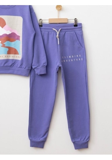 Kız Çocuk Manzara Baskılı Eşofman Takım-14235 Mor