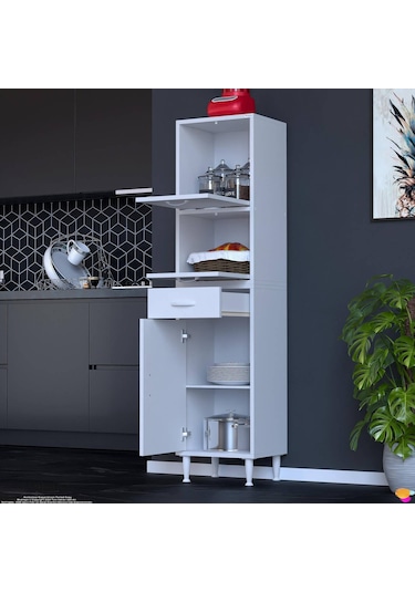 Modilayn Vio Çok Amaçlı Dolap: 35x163.4x32,5 Cm Ölçülerinde, Çekmeceli Ve Kapaklı Mutfak Dolabı. Beyaz Modilayn Vio Çok Amaçlı Dolap: 35x163.4x32,5 Cm Ölçülerinde, Çekmeceli Ve Kapaklı Mutfak Dolabı. Beyaz