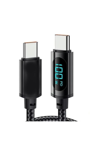 ScHitec SCHK 187 PD100W 5A Type-C To Type-C Dijital Göstergeli Örgülü Hızlı Şarj Data Kablosu