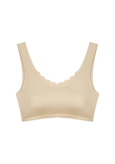 Ten Dikişsiz Lazer Kesim Sütyen Pedli Kadın Hayalet Sütyen Dalga Detaylı Ten