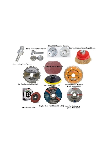 11'li Taşlama Ve Kesme Disk Seti Ve Bağlantı Aparatları