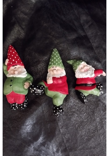Boyalı Üçlü Noel Baba Teraryum Obje Saksı Süsü Dekoratif Obje 3 Adet