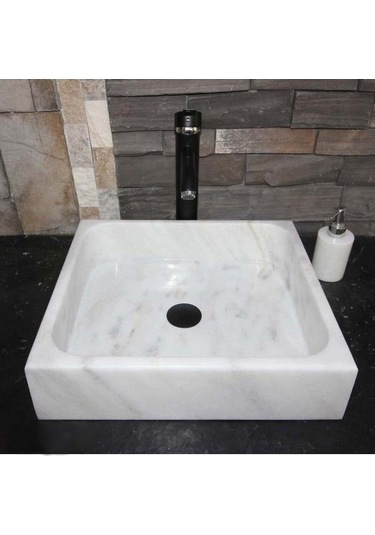 Afyon Beyaz Mermer Modern Kare Lavabo