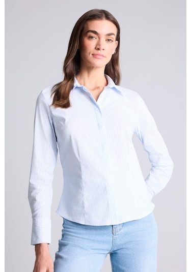 Defacto - Fitted Çizgili Poplin Uzun Kollu Gömlek D3172AX24AU Mavi Defacto - Fitted Çizgili Poplin Uzun Kollu Gömlek D3172AX24AU Mavi