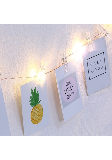 Xindoker "100 Led'li 10 Metre Usb Fotoğraf Klipsli Işık Şeridi - 50 Klipsli Dekoratif Aydınlatma" Beyaz