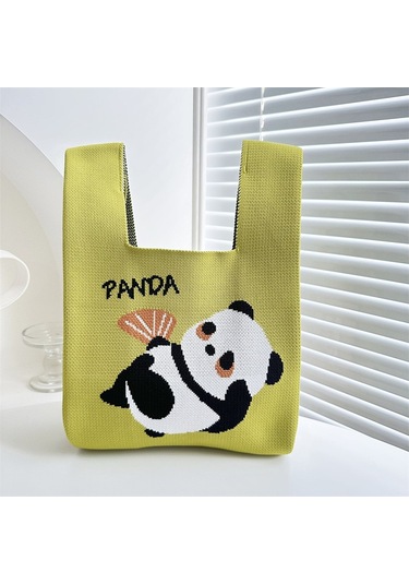 Sevimli Panda Desenli Örgü Eşleşmeli Anne-bebek Çantası Şık Ve Kullanışlı Aksesuar Sarı